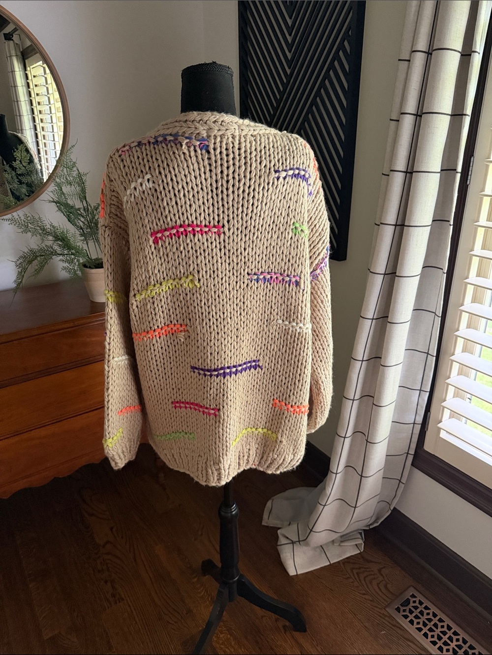 Listicle oatmeal cardigan with balloon sleeves medium - Picture 4 of 13